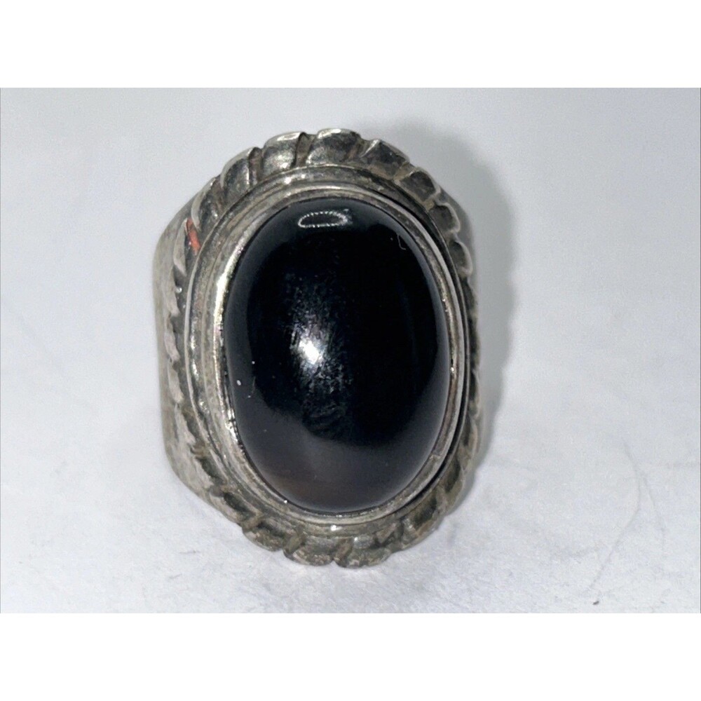 Sterling Silver 925 Black stone Cabochon ring Oval Shape Size 8